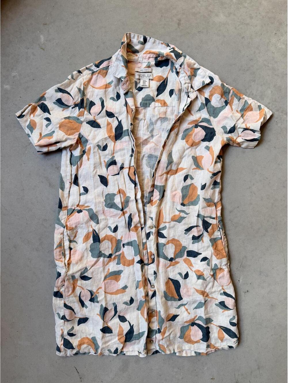 Floral Linen Button Up Tee Shirt Dress Bathing Suit Cover Up